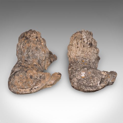 fig 1. Pair of Antique Garden Lions, English, Outdoor, Fireside, Ornamental, Edwardian