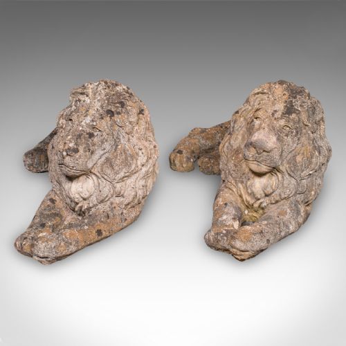 fig 2. Pair of Antique Garden Lions, English, Outdoor, Fireside, Ornamental, Edwardian