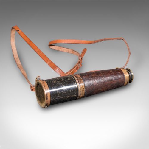 fig 1. Large Antique 3-Draw Telescope, Irish, Brass, Leather, Terrestrial, Edwardian