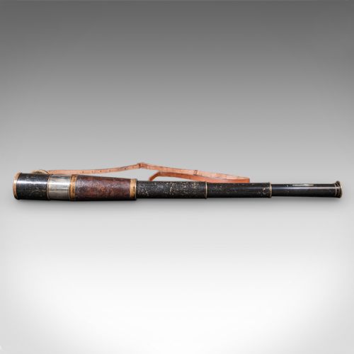 fig 2. Large Antique 3-Draw Telescope, Irish, Brass, Leather, Terrestrial, Edwardian