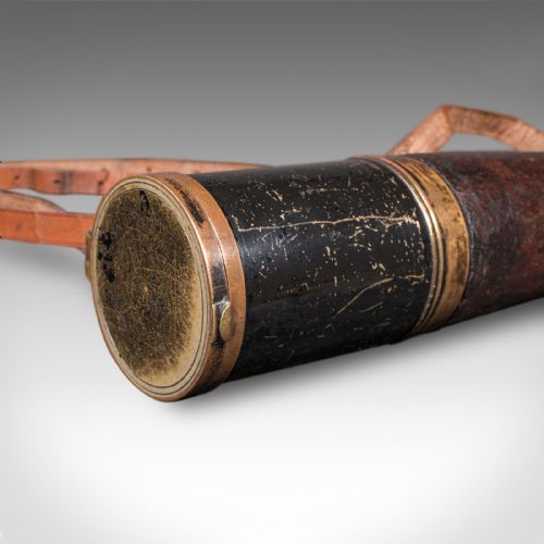 fig 3. Large Antique 3-Draw Telescope, Irish, Brass, Leather, Terrestrial, Edwardian