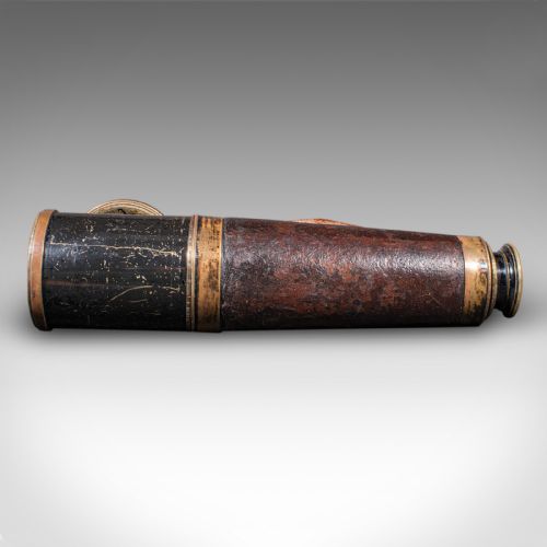 fig 4. Large Antique 3-Draw Telescope, Irish, Brass, Leather, Terrestrial, Edwardian