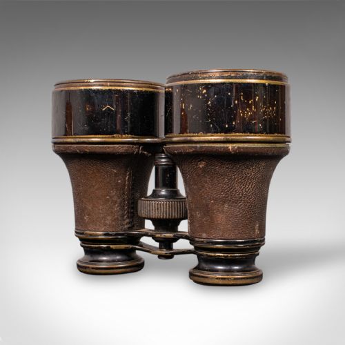 PAIR OF ANTIQUE OPERA GLASSES ENGLISH LEATHER BRASS BINOCULARS ROSS LONDON - ADDITIONAL PHOTO 2