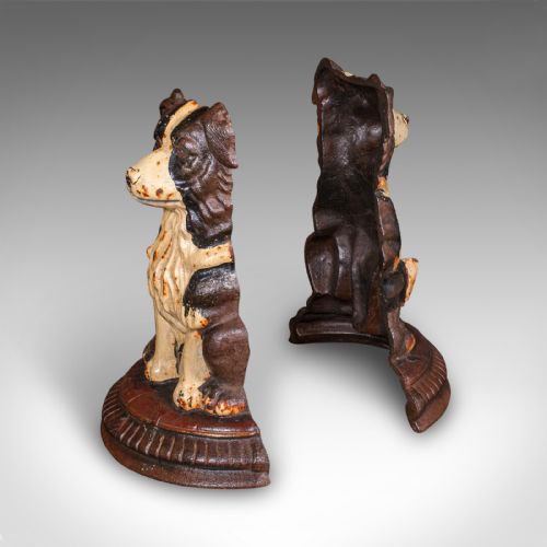 PAIR OF ANTIQUE BORDER COLLIE DOORSTOPS ENGLISH DOG DOOR KEEPERS VICTORIAN - ADDITIONAL PHOTO 3