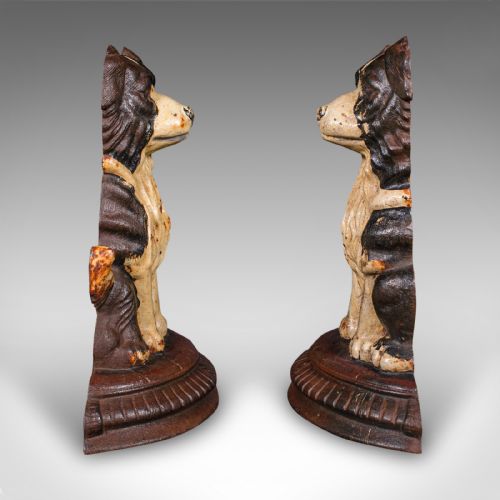 PAIR OF ANTIQUE BORDER COLLIE DOORSTOPS ENGLISH DOG DOOR KEEPERS VICTORIAN - ADDITIONAL PHOTO 4