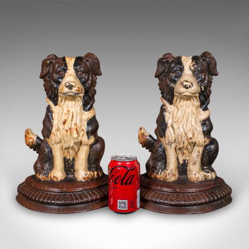 PAIR OF ANTIQUE BORDER COLLIE DOORSTOPS ENGLISH DOG DOOR KEEPERS VICTORIAN - ADDITIONAL PHOTO 11