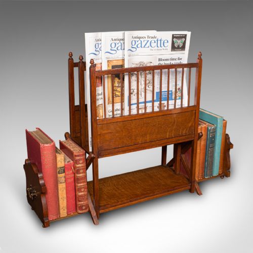 ANTIQUE METAMORPHIC CANTERBURY STAND ENGLISH OAK MAGAZINE RACK EDWARDIAN - ADDITIONAL PHOTO 1