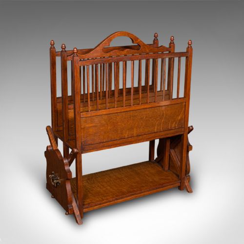 ANTIQUE METAMORPHIC CANTERBURY STAND ENGLISH OAK MAGAZINE RACK EDWARDIAN - ADDITIONAL PHOTO 2