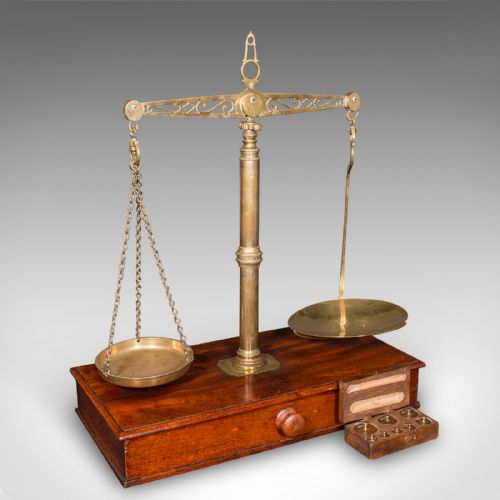 fig 1. Large Antique Apothecary Weighing Scales, English, Countertop Balance, Victorian