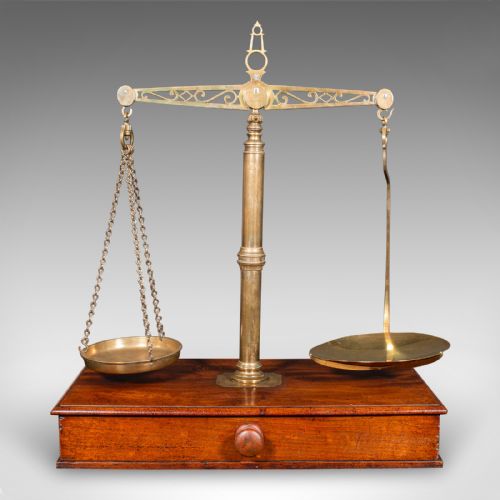 fig 2. Large Antique Apothecary Weighing Scales, English, Countertop Balance, Victorian