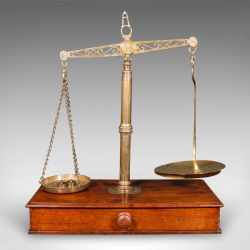 fig 3. Large Antique Apothecary Weighing Scales, English, Countertop Balance, Victorian
