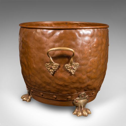ANTIQUE FIRESIDE STORE ENGLISH HANDBEATEN COPPER COAL BIN VICTORIAN C1900 - ADDITIONAL PHOTO 2