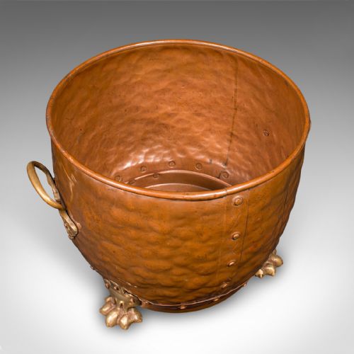 ANTIQUE FIRESIDE STORE ENGLISH HANDBEATEN COPPER COAL BIN VICTORIAN C1900 - ADDITIONAL PHOTO 5