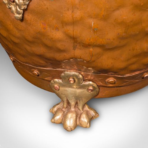 ANTIQUE FIRESIDE STORE ENGLISH HANDBEATEN COPPER COAL BIN VICTORIAN C1900 - ADDITIONAL PHOTO 9
