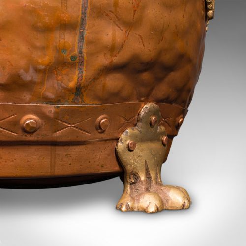 ANTIQUE FIRESIDE STORE ENGLISH HANDBEATEN COPPER COAL BIN VICTORIAN C1900 - ADDITIONAL PHOTO 10