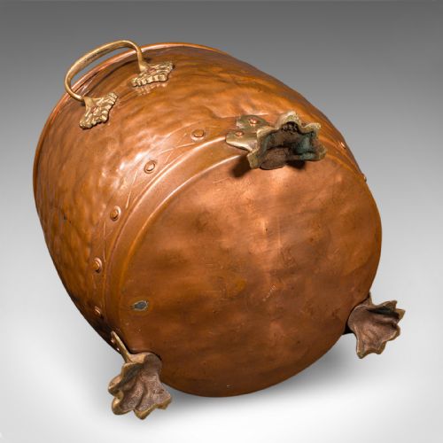 ANTIQUE FIRESIDE STORE ENGLISH HANDBEATEN COPPER COAL BIN VICTORIAN C1900 - ADDITIONAL PHOTO 11