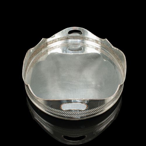 ANTIQUE PRESENTATION SERVING TRAY ENGLISH SILVER PLATED COCKTAIL EDWARDIAN - ADDITIONAL PHOTO 2
