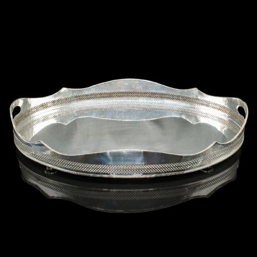 ANTIQUE PRESENTATION SERVING TRAY ENGLISH SILVER PLATED COCKTAIL EDWARDIAN - ADDITIONAL PHOTO 3