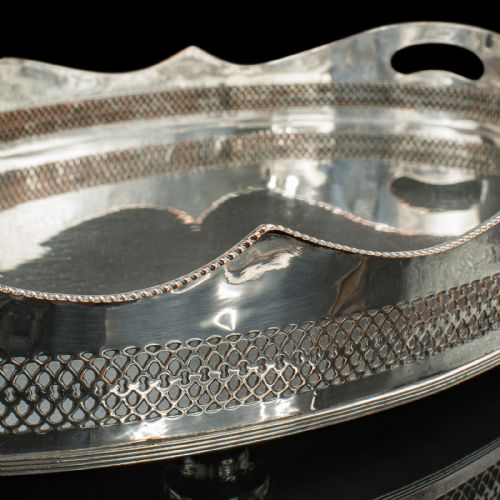 ANTIQUE PRESENTATION SERVING TRAY ENGLISH SILVER PLATED COCKTAIL EDWARDIAN - ADDITIONAL PHOTO 7