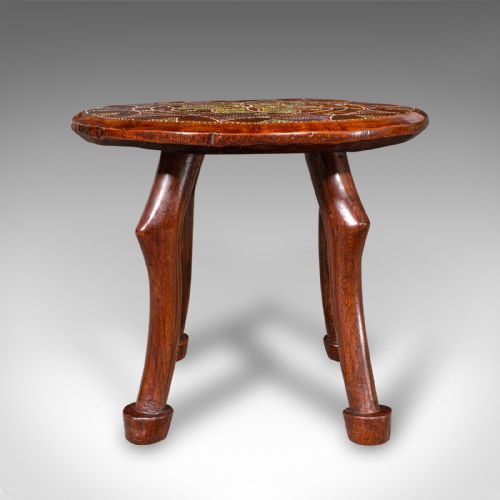 fig 1. Antique Tribal Side Table, African, Fruitwood, Stool, Lamp Stand, Victorian, Luo