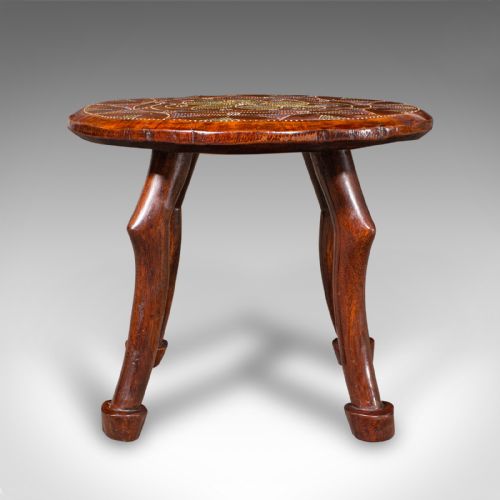 fig 2. Antique Tribal Side Table, African, Fruitwood, Stool, Lamp Stand, Victorian, Luo