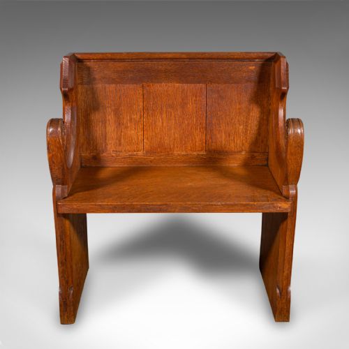 fig 1. Antique Hall Settle, Scottish Oak Seat & A Half Bench, Gothic Revival, Victorian