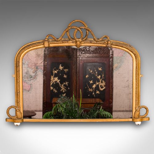 LARGE ANTIQUE OVERMANTLE MIRROR ENGLISH GILTWOOD NAUTICAL TASTE VICTORIAN - ADDITIONAL PHOTO 1