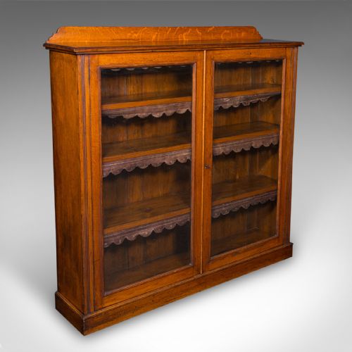 Antique Glazed Bookcase, English, Oak, Display Cabinet, Home Library, Victorian