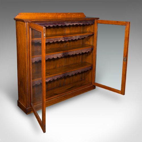 fig 1. Antique Glazed Bookcase, English, Oak, Display Cabinet, Home Library, Victorian