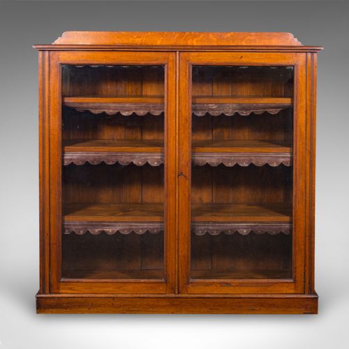 fig 2. Antique Glazed Bookcase, English, Oak, Display Cabinet, Home Library, Victorian