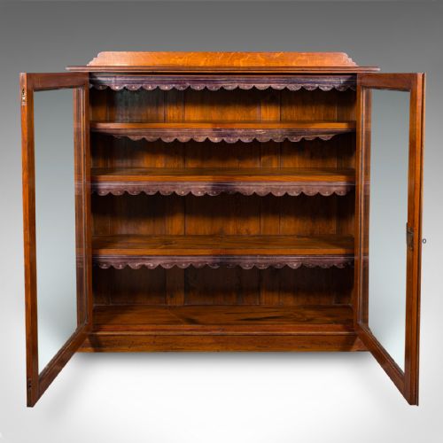 fig 3. Antique Glazed Bookcase, English, Oak, Display Cabinet, Home Library, Victorian