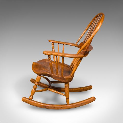 ANTIQUE WINDSOR ROCKING CHAIR ENGLISH ELM ROCKER FIRESIDE SEAT VICTORIAN - ADDITIONAL PHOTO 4