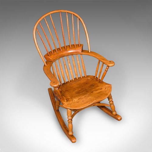 ANTIQUE WINDSOR ROCKING CHAIR ENGLISH ELM ROCKER FIRESIDE SEAT VICTORIAN - ADDITIONAL PHOTO 5