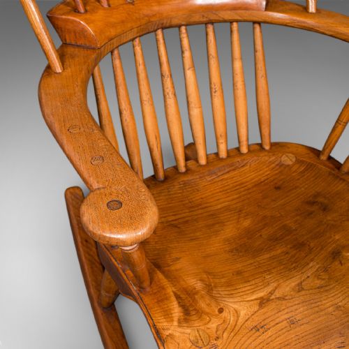 ANTIQUE WINDSOR ROCKING CHAIR ENGLISH ELM ROCKER FIRESIDE SEAT VICTORIAN - ADDITIONAL PHOTO 7