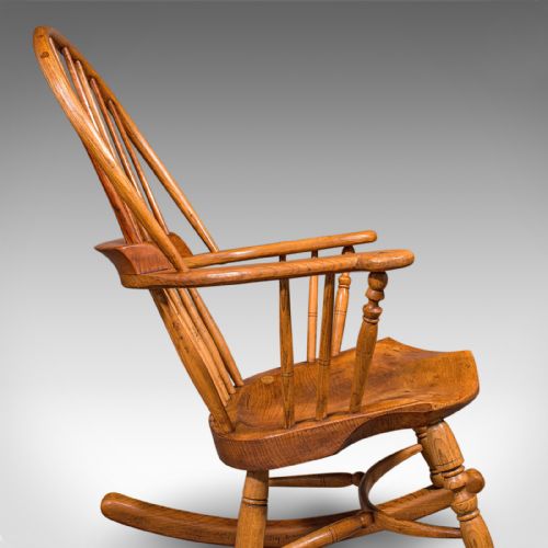 ANTIQUE WINDSOR ROCKING CHAIR ENGLISH ELM ROCKER FIRESIDE SEAT VICTORIAN - ADDITIONAL PHOTO 8