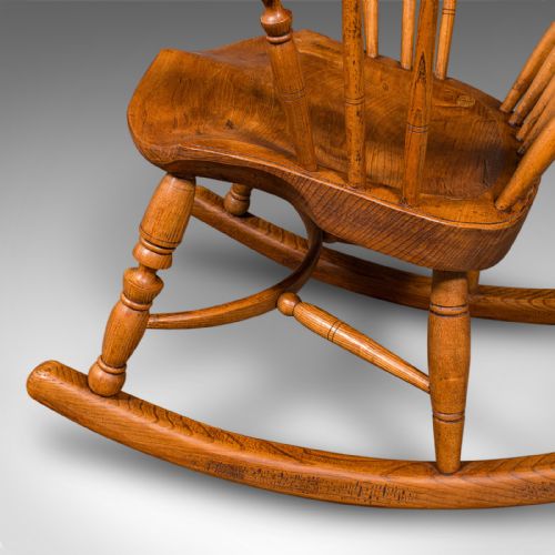 ANTIQUE WINDSOR ROCKING CHAIR ENGLISH ELM ROCKER FIRESIDE SEAT VICTORIAN - ADDITIONAL PHOTO 9