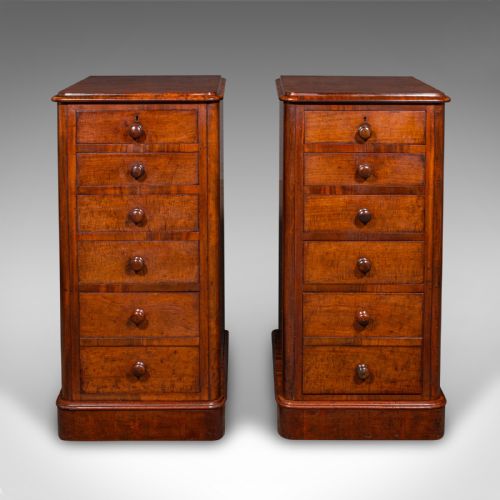TALL PAIR OF ANTIQUE NIGHTSTANDS ENGLISH CHEST OF DRAWERS BEDSIDE VICTORIAN - ADDITIONAL PHOTO 1