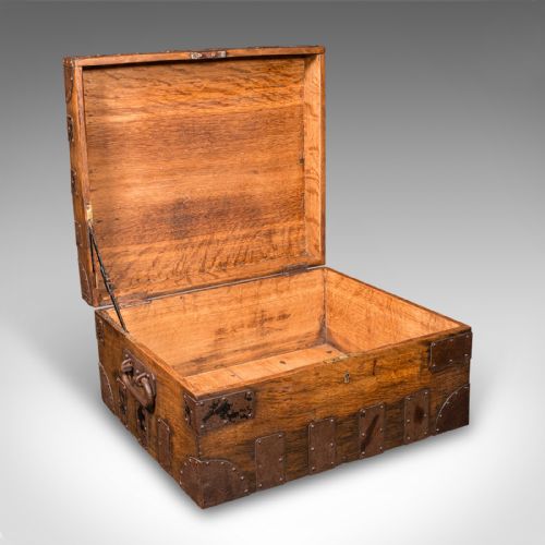 ANTIQUE SILVER CHEST ENGLISH OAK STEEL BOUND STEAMER TRUNK VICTORIAN C1900 - ADDITIONAL PHOTO 1