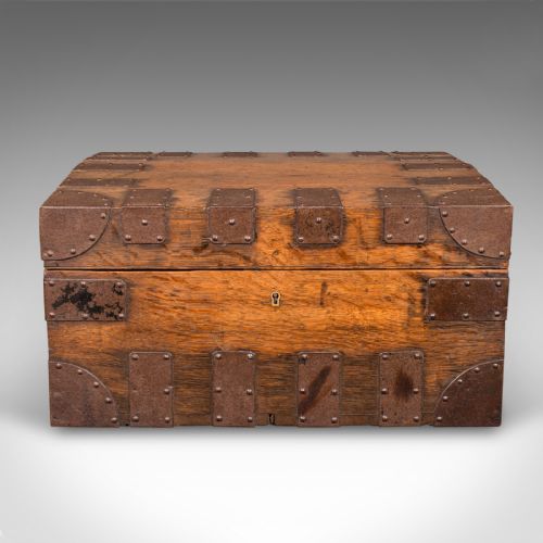 ANTIQUE SILVER CHEST ENGLISH OAK STEEL BOUND STEAMER TRUNK VICTORIAN C1900 - ADDITIONAL PHOTO 2