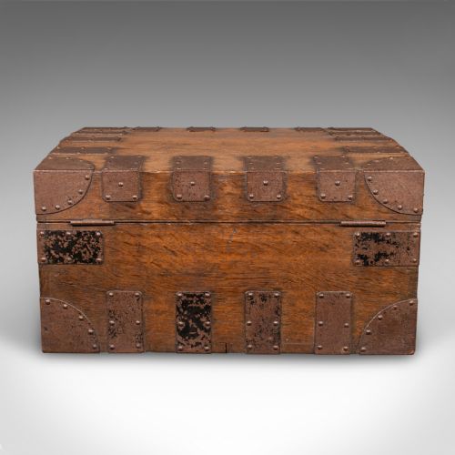 ANTIQUE SILVER CHEST ENGLISH OAK STEEL BOUND STEAMER TRUNK VICTORIAN C1900 - ADDITIONAL PHOTO 3