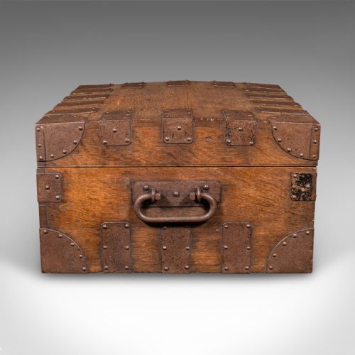 ANTIQUE SILVER CHEST ENGLISH OAK STEEL BOUND STEAMER TRUNK VICTORIAN C1900 - ADDITIONAL PHOTO 4