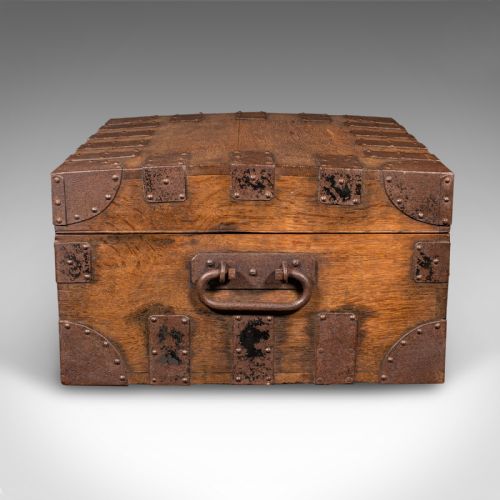 ANTIQUE SILVER CHEST ENGLISH OAK STEEL BOUND STEAMER TRUNK VICTORIAN C1900 - ADDITIONAL PHOTO 5