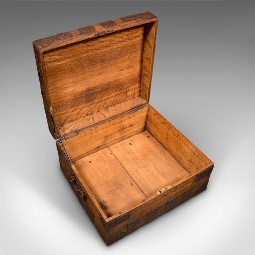 ANTIQUE SILVER CHEST ENGLISH OAK STEEL BOUND STEAMER TRUNK VICTORIAN C1900 - ADDITIONAL PHOTO 6