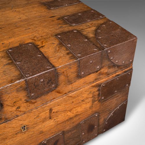 ANTIQUE SILVER CHEST ENGLISH OAK STEEL BOUND STEAMER TRUNK VICTORIAN C1900 - ADDITIONAL PHOTO 9