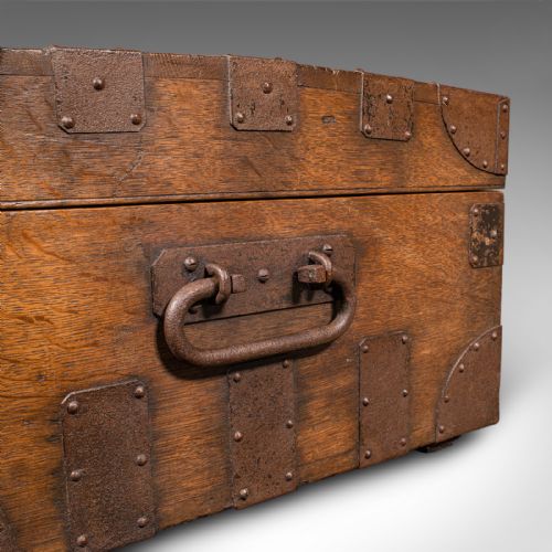 ANTIQUE SILVER CHEST ENGLISH OAK STEEL BOUND STEAMER TRUNK VICTORIAN C1900 - ADDITIONAL PHOTO 10