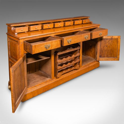 LARGE ANTIQUE DRESSER BASE ENGLISH OAK SIDEBOARD BUFFET WINE RACK EDWARDIAN - ADDITIONAL PHOTO 1