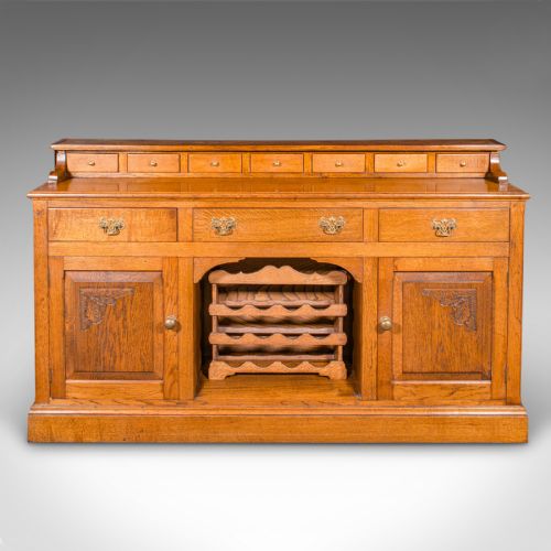 LARGE ANTIQUE DRESSER BASE ENGLISH OAK SIDEBOARD BUFFET WINE RACK EDWARDIAN - ADDITIONAL PHOTO 2