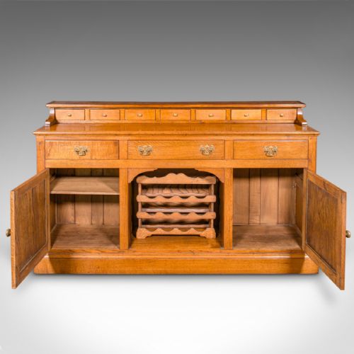 LARGE ANTIQUE DRESSER BASE ENGLISH OAK SIDEBOARD BUFFET WINE RACK EDWARDIAN - ADDITIONAL PHOTO 3
