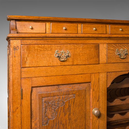 LARGE ANTIQUE DRESSER BASE ENGLISH OAK SIDEBOARD BUFFET WINE RACK EDWARDIAN - ADDITIONAL PHOTO 10
