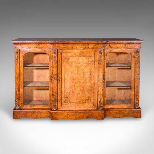 ANTIQUE DISPLAY BOOKCASE ENGLISH WALNUT BREAKFRONT LIBRARY CABINET REGENCY - ADDITIONAL PHOTO 1
